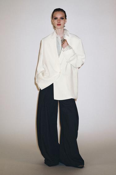 ДВУБОРТНЫЙ БЛЕЙЗЕР ИЗ СМЕСОВОГО ЛЬНА — ZW COLLECTION — ЭКРЮ от Zara