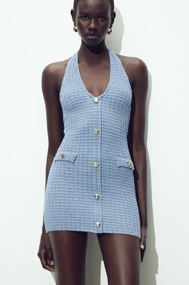 فستان HALTER STRETCH - أزرق فيجوريه الخاص بـ Zara