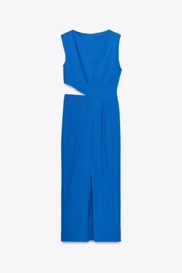CUT-OUT MIDI DRESS WITH LINEN - Cobalt by Zara - Image 5