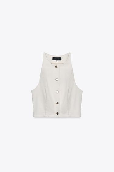 Z1975 DENIM CROP WAISTCOAT - Ecru by Zara - Image 5