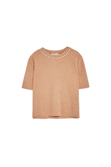 SOFT T-SHIRT WITH FAUX PEARLS