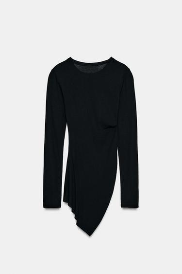 SIDE DRAPED T-SHIRT - Black by Zara - Image 5