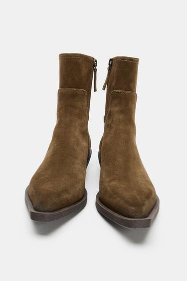 WORN-EFFECT LEATHER ANKLE BOOTS - Brown by Zara - Image 4