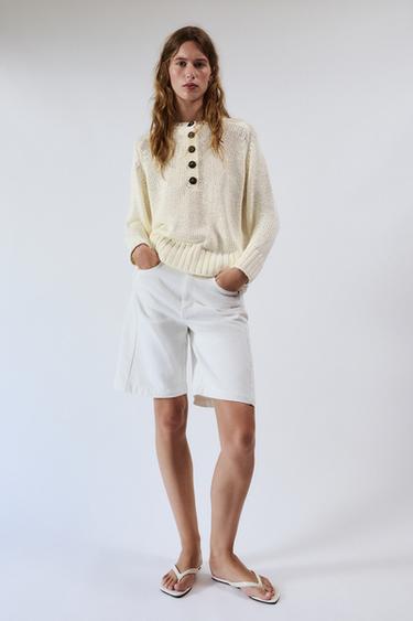 JERSEY PUNTO BOTONES - Blanco roto de Zara