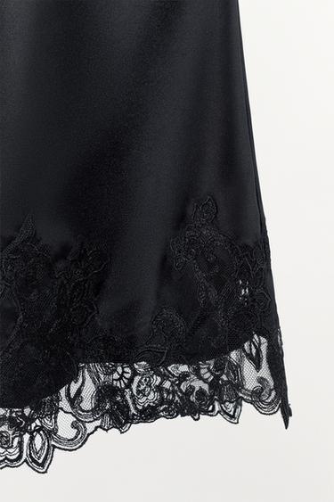 MINI JUPE SATINÉE À DENTELLE - Noir de Zara - Image 6