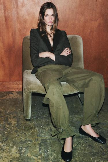 Zara ZW COLLECTION BARREL CARGO PANTS - Khaki