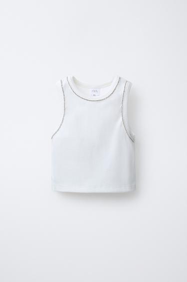 CAMISETA RIB BRILLOS - Blanco roto de Zara - Imagen 0