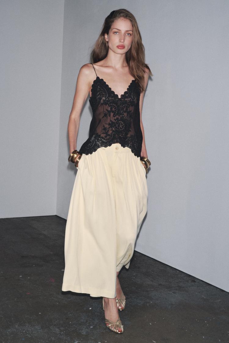 Camisole Lencera Negra Zara Camiseta Puntilla Zara Camisetas Lenceras