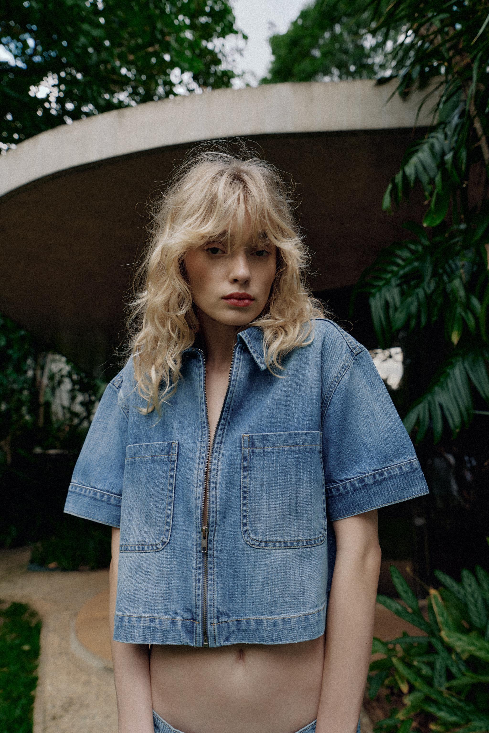 Z1975 SHORT SLEEVE DENIM SHIRT - Mid-blue | ZARA United States