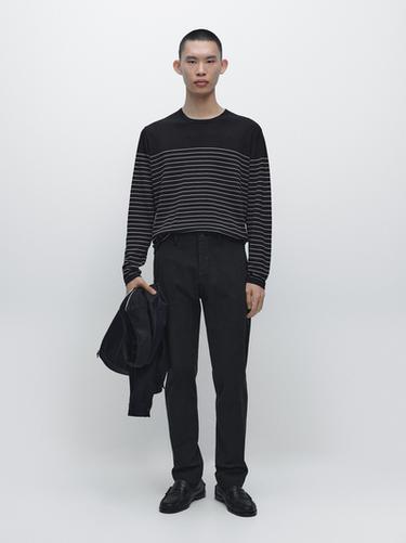 Zara Striped crew neck sweater - Navy blue