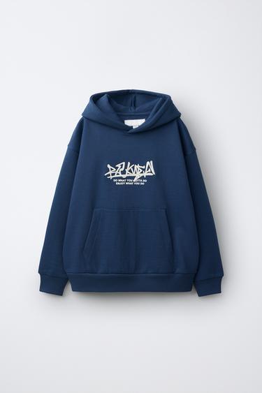 SUDADERA CAPUCHA ESTAMPADO GRAFFITY - Azul de Zara - Imagen 0