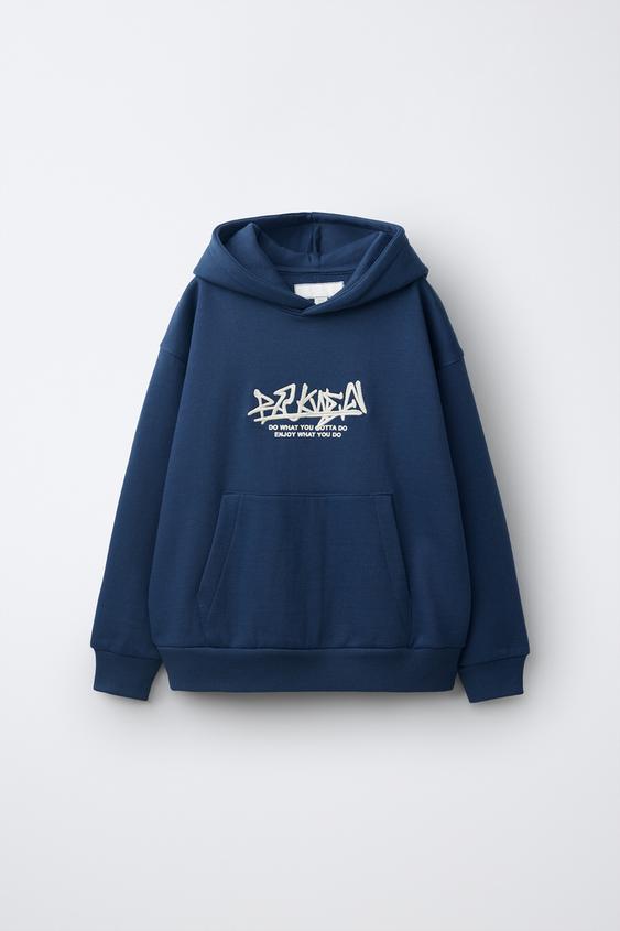 SUDADERA CAPUCHA ESTAMPADO GRAFFITY - Azul de Zara - Imagen 0