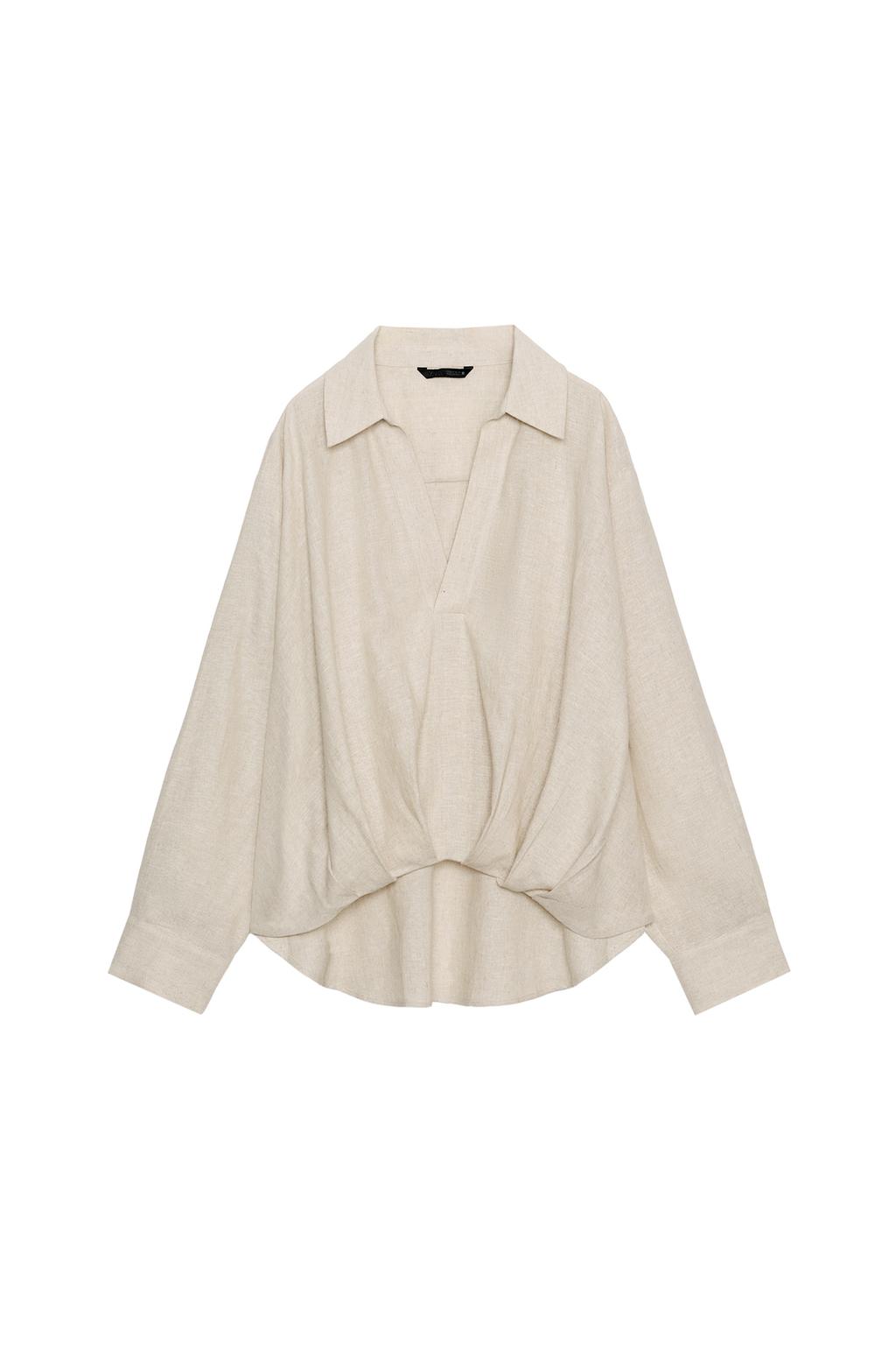LINEN BLEND SHIRT WITH PUFF HEM - image 3