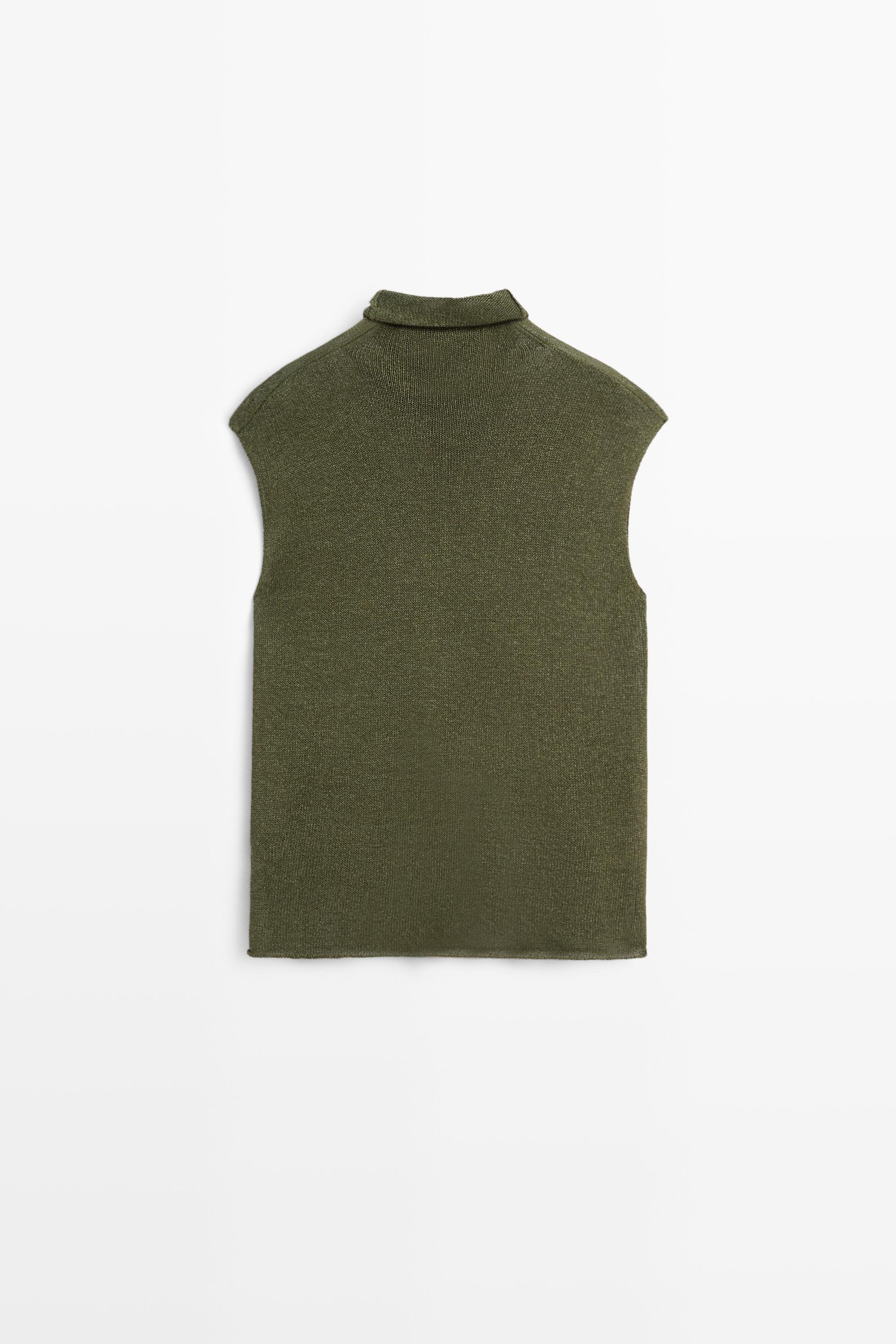 Draped high neck knit top - Mid-green | ZARA United States