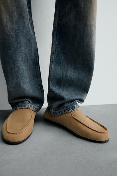 Zara LEATHER LOAFERS - Beige