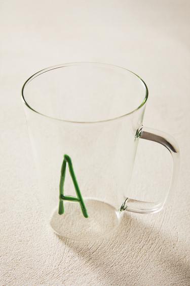 BOROSILICATE MUG WITH INITIAL A - Greenish by Zara