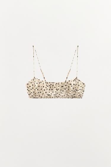 Zara POLKA DOT PRINT CROP TOP - Ecru