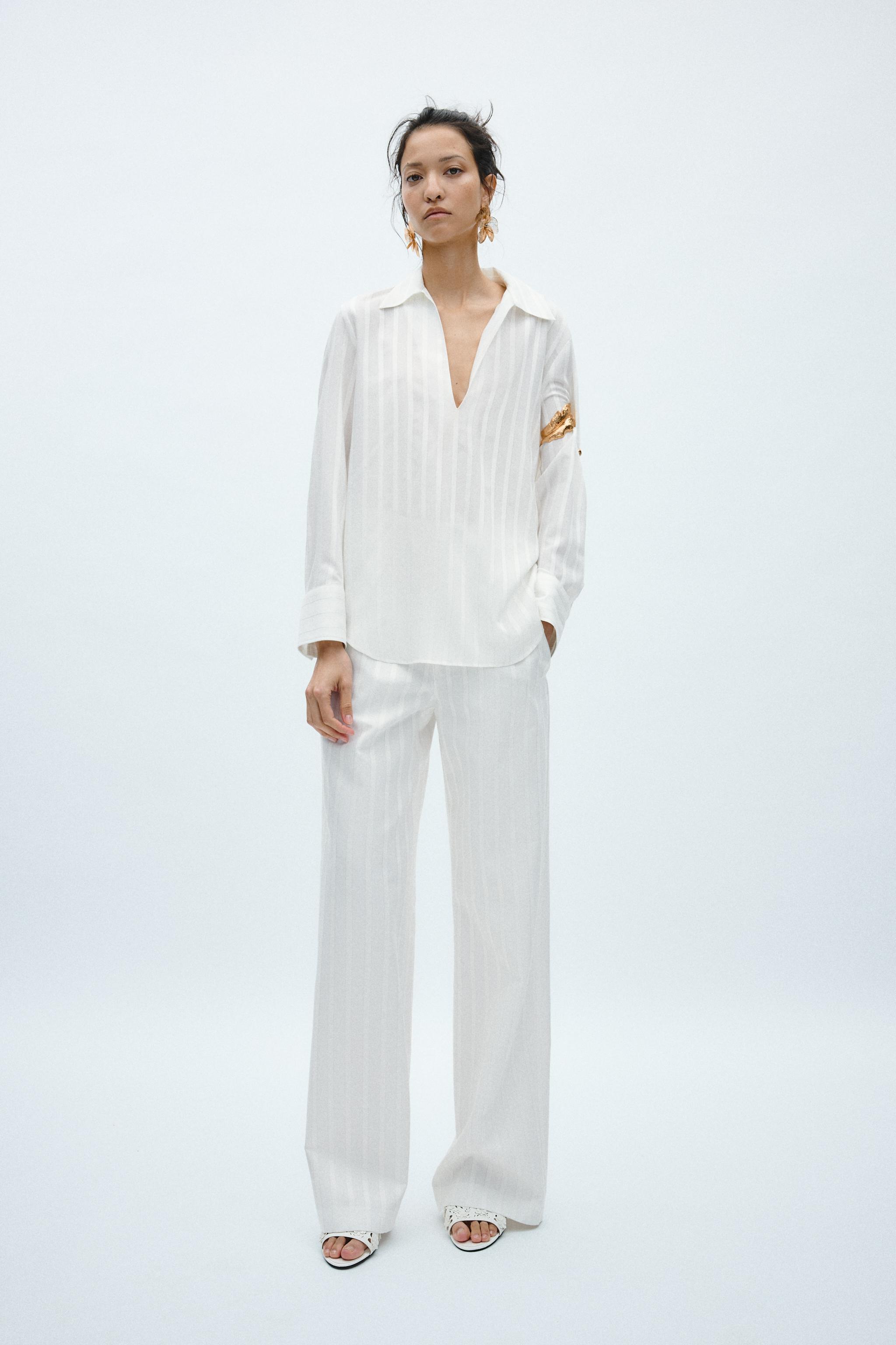 【ZARA】オープンワーク構造シャツ 3772/400/070 OPENWORK TEXTURED SHIRT - Oyster-white | ZARA United States