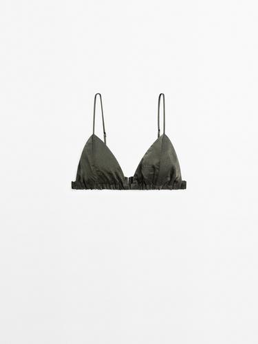 Zara Satin triangle bra with elasticated detail - STUDIO - Dark green