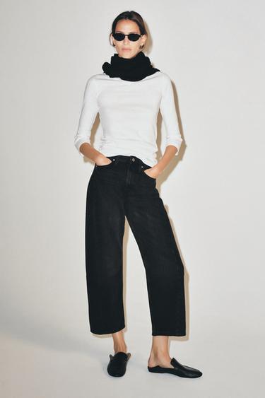 Zara ZW COLLECTION MID-RISE RELAXED ANKLE JEANS - Black