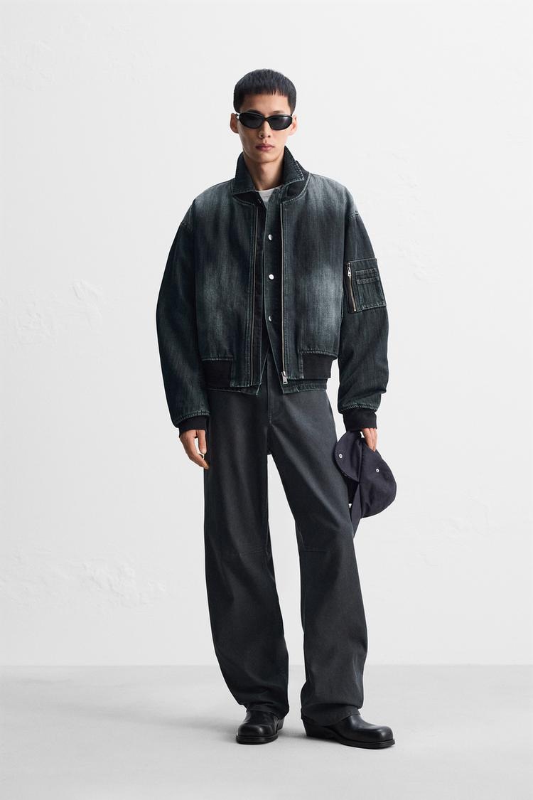 エンボス加工ボンバージャケット - ブルー/グリーン | ZARA Japan / 日本
