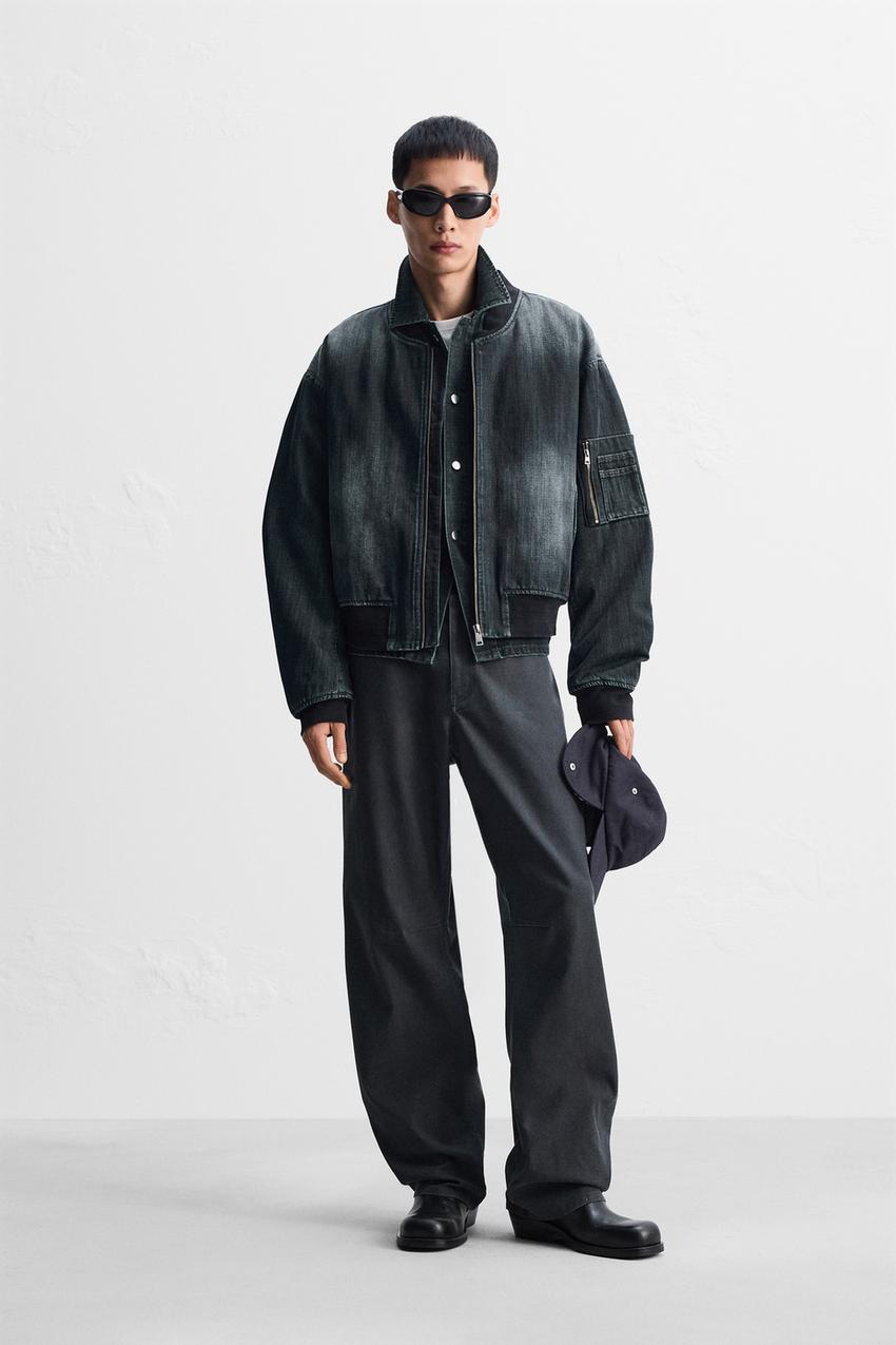 エンボス加工ボンバージャケット - ブルー/グリーン | ZARA Japan / 日本