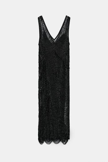 Zara BEADED MIDI DRESS ZW COLLECTION - Black