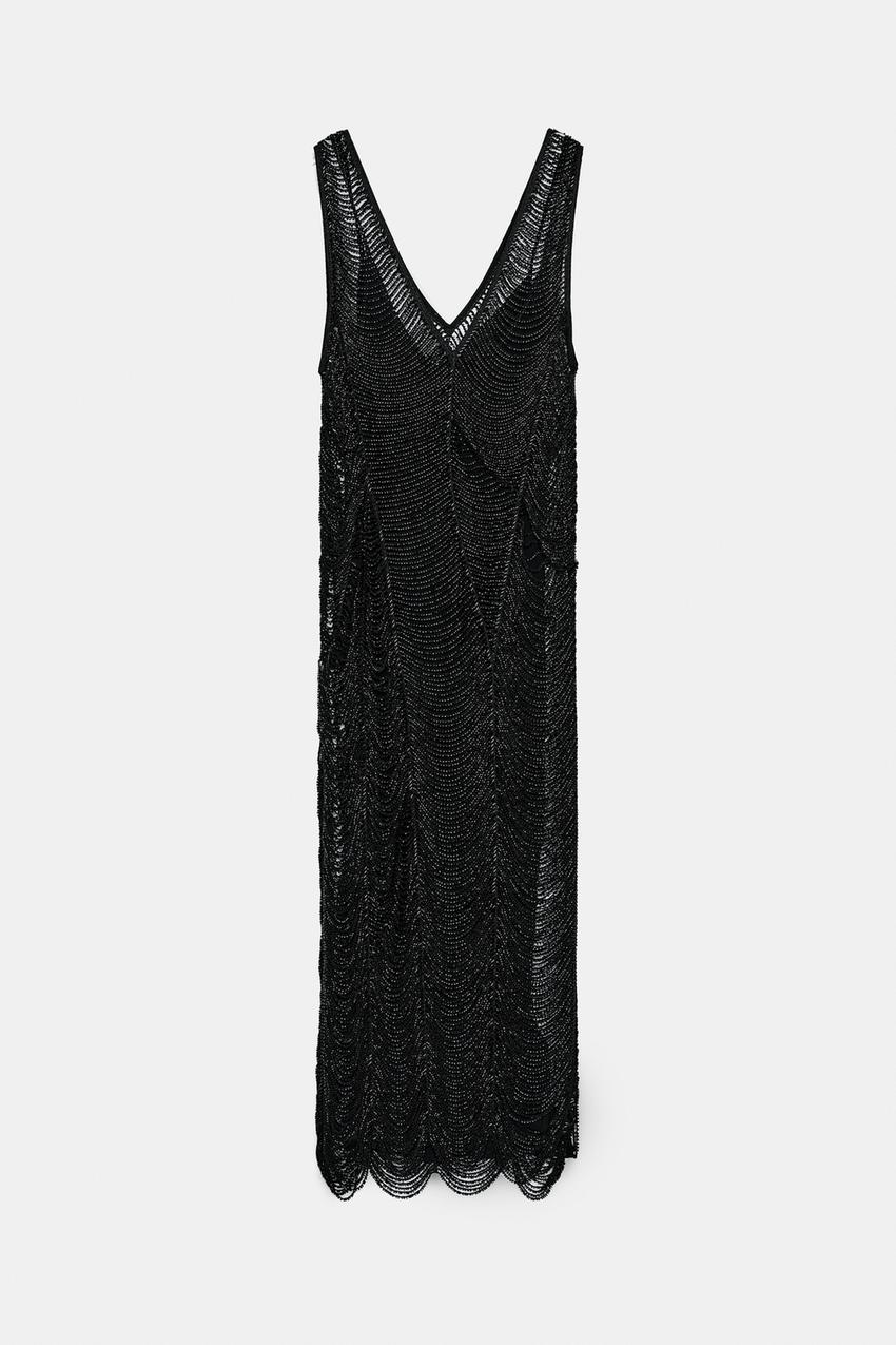 Zara - Beaded Midi Dress Zw Collection - Black - S - Woman Zara - Beaded Midi Dress Zw Collection - Black - S - Woman