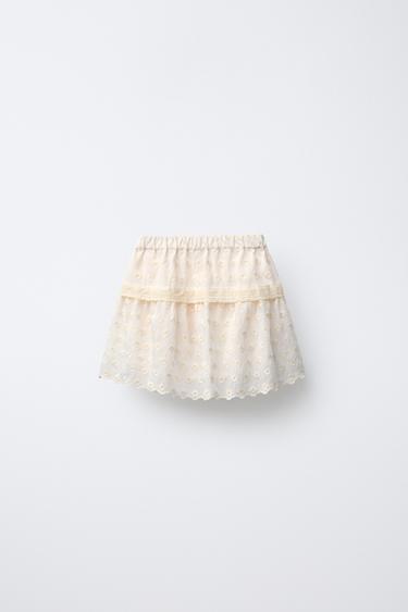 EMBROIDERED LACE SKIRT - Ecru by Zara - Image 1