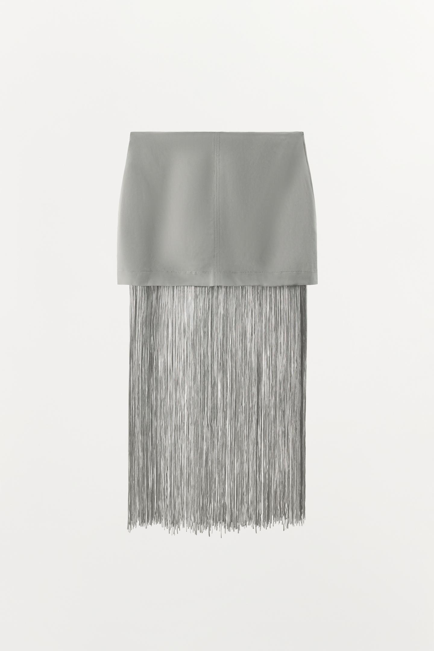 Женская юбка Zara Fringed Linen Mini, цвет: Серый — фото 6