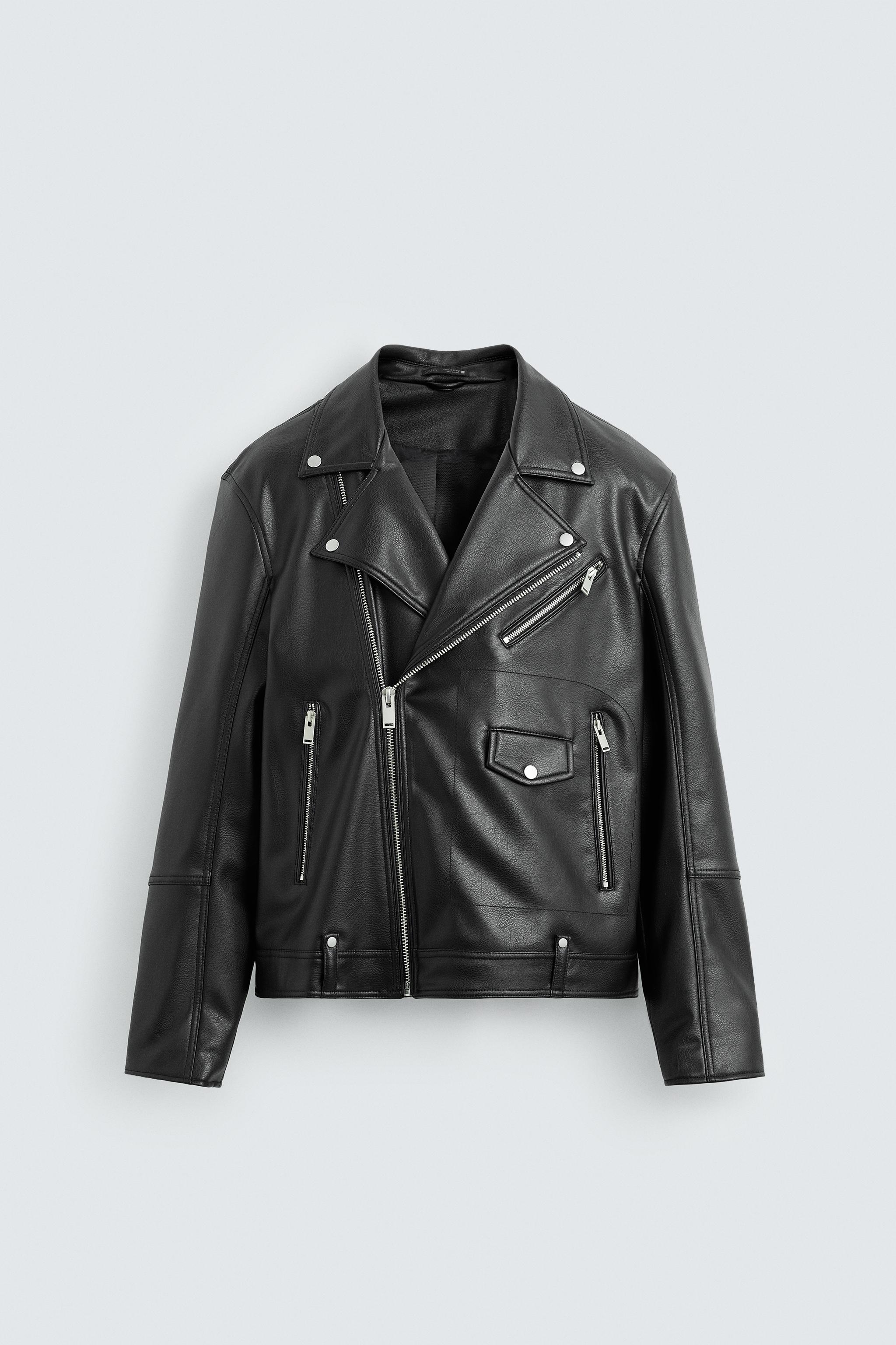 LEATHER EFFECT BIKER JACKET Black ZARA Turkey