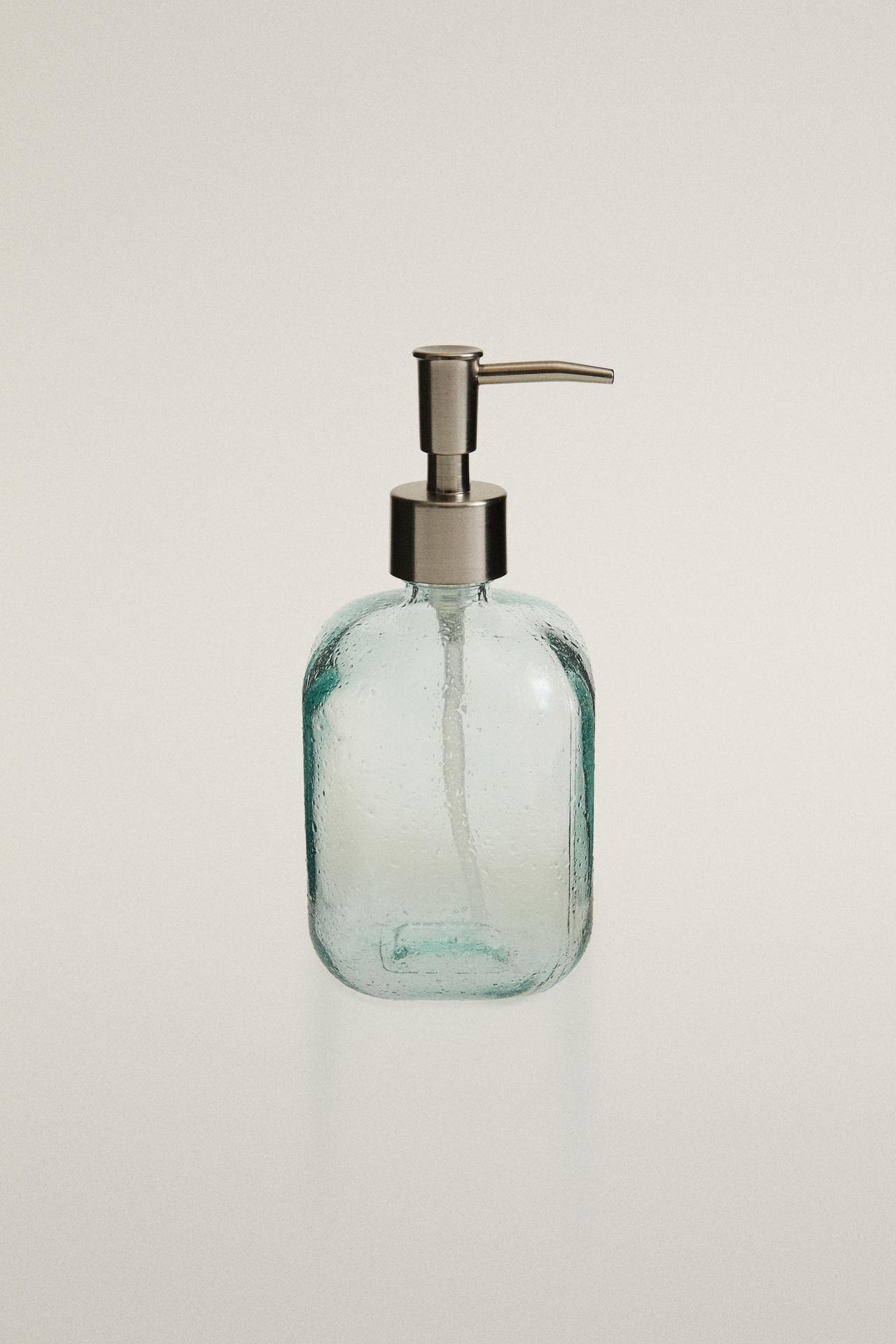 BLUE BUBBLED GLASS SOAP DISPENSER — Blue