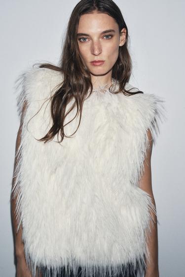 ZW COLLECTION FAUX FUR WAISTCOAT - White by Zara