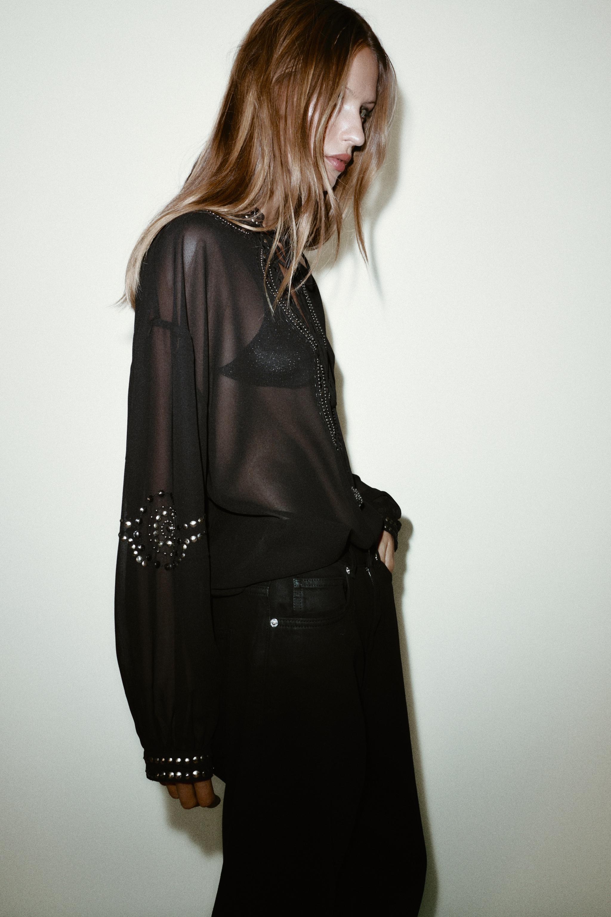 ビーズ セミシースルーブラウス - ブラック | ZARA Japan / 日本