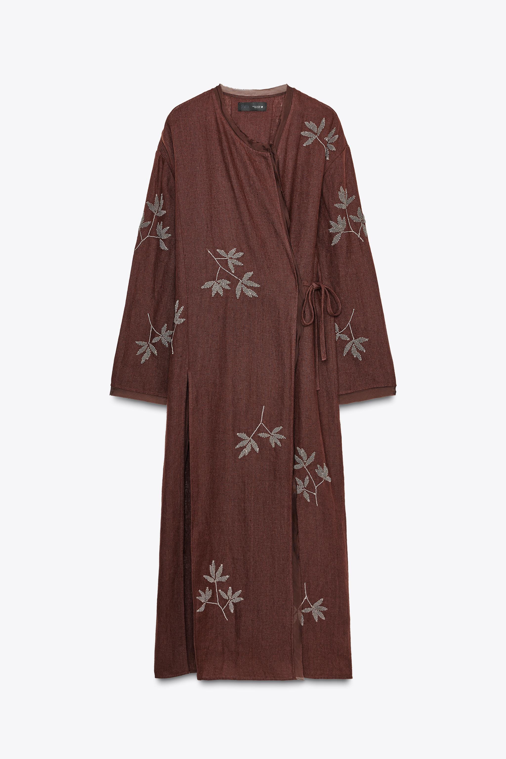 ファシオン① EMBROIDERED LINEN KIMONO ZW COLLECTION - Burgundy | ZARA