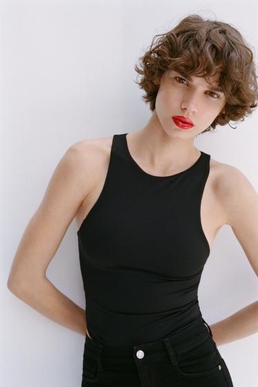 Zara POLYAMIDE HALTER BODYSUIT - Black