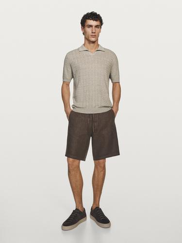 Pull polo en maille tressée lin et coton - Pierre de Zara