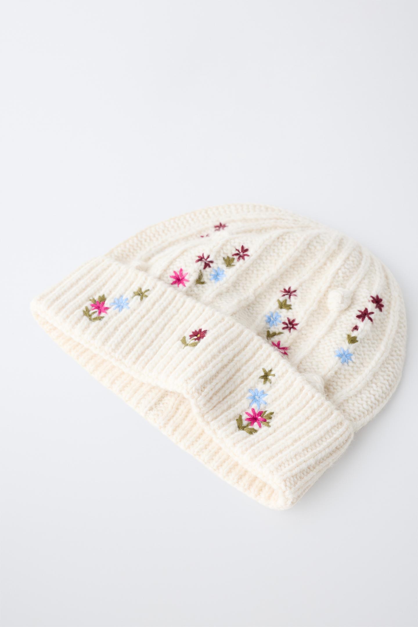 Детская шапка Zara Embroidered Bobble Knit, цвет: Экрю — фото 4