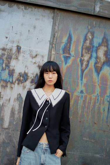CONTRAST DETACHABLE COLLAR BLAZER - Black by Zara