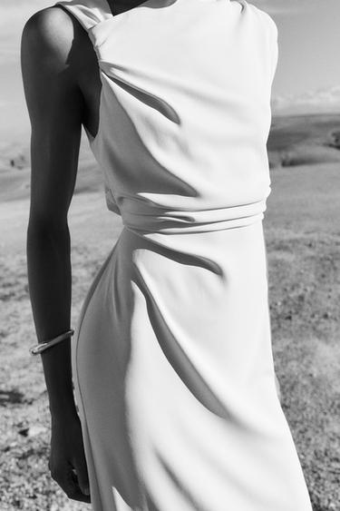 ASYMMETRIC DRAPED MIDI DRESS - Ecru by Zara