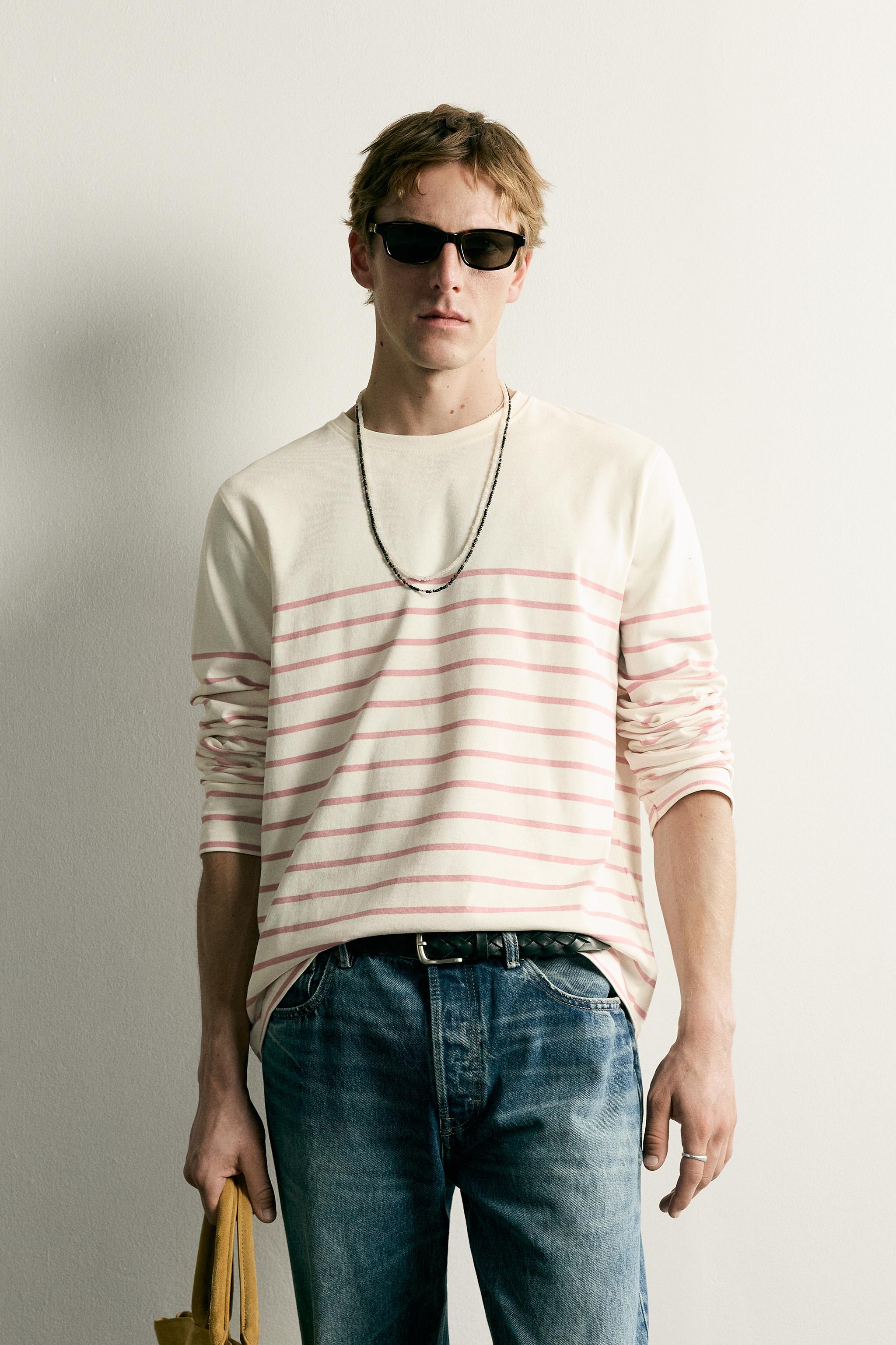 Мужские футболки Zara RELAXED FIT JACQUARD STRIPE T-SHIRT — фото 2