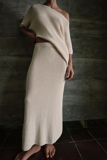 KNIT MIDI SKIRT - Sand by Zara