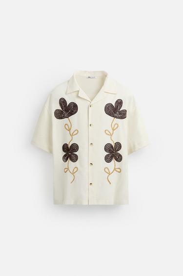 CHEMISE BRODERIE FLORALE - Écru de Zara - Image 7