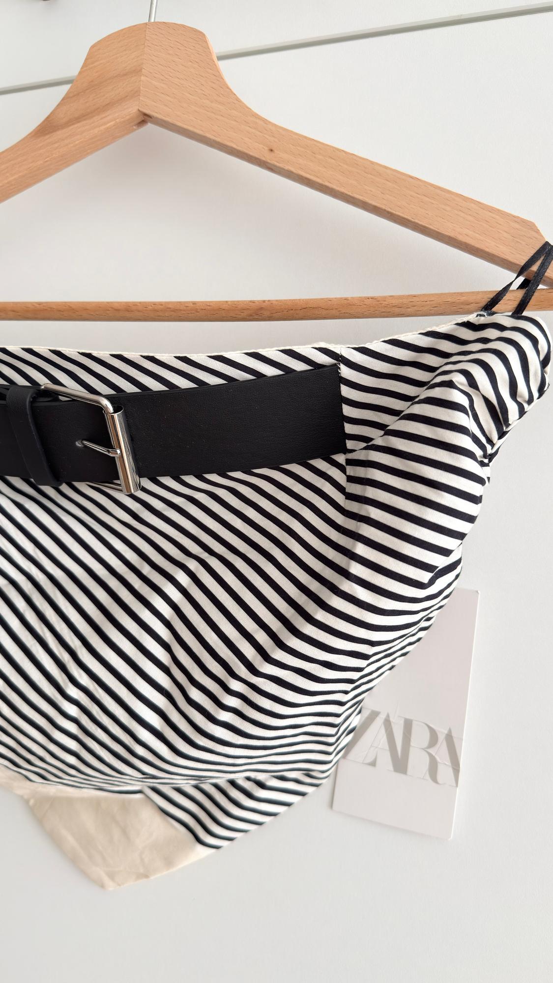 STRIPED POPLIN TOP WITH BELT - Image 3