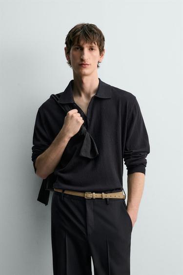 POLO IN MAGLIA DI COTONE E LINO LIMITED EDITION - Blu Marino di Zara