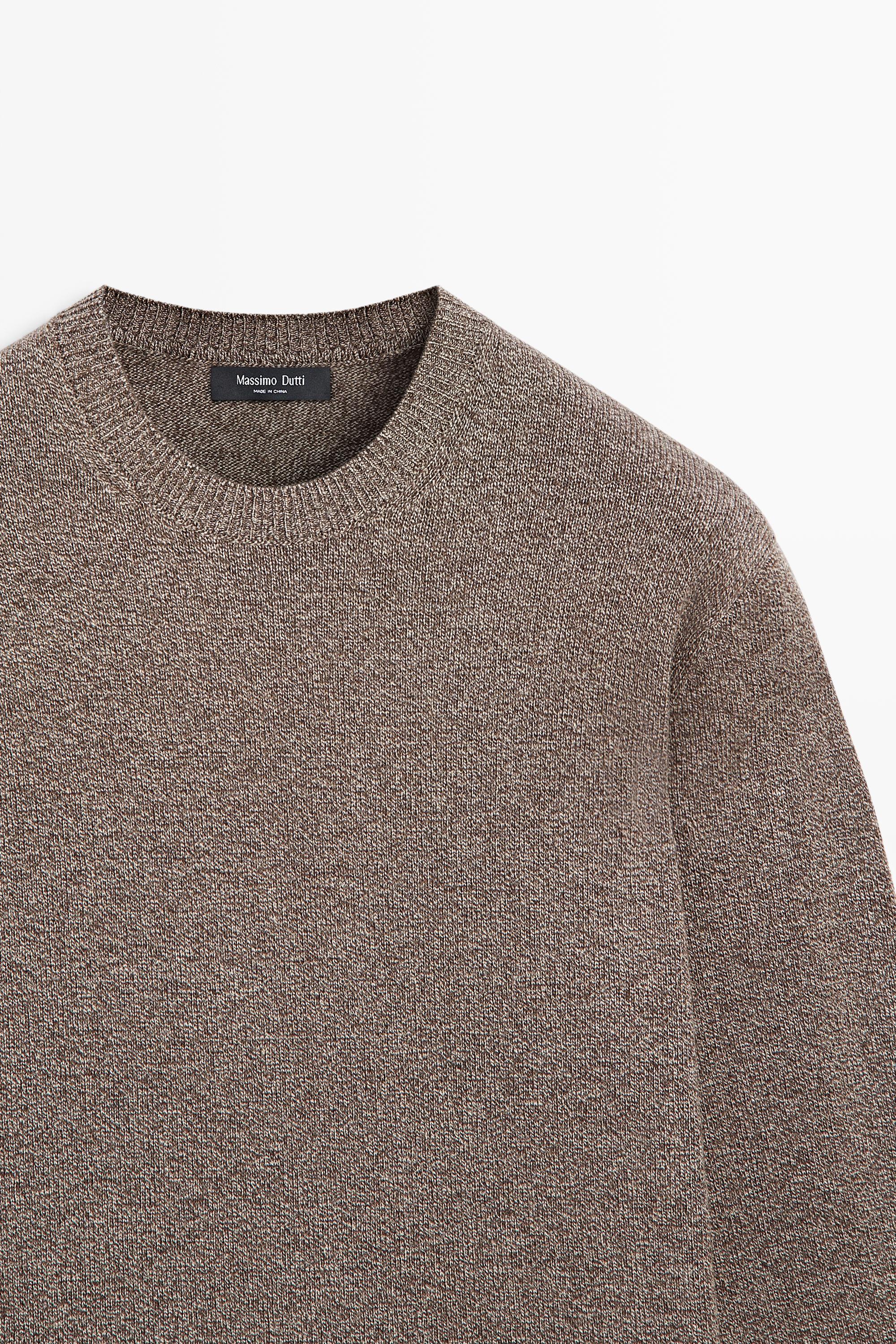Wool-blend knit round neck sweater