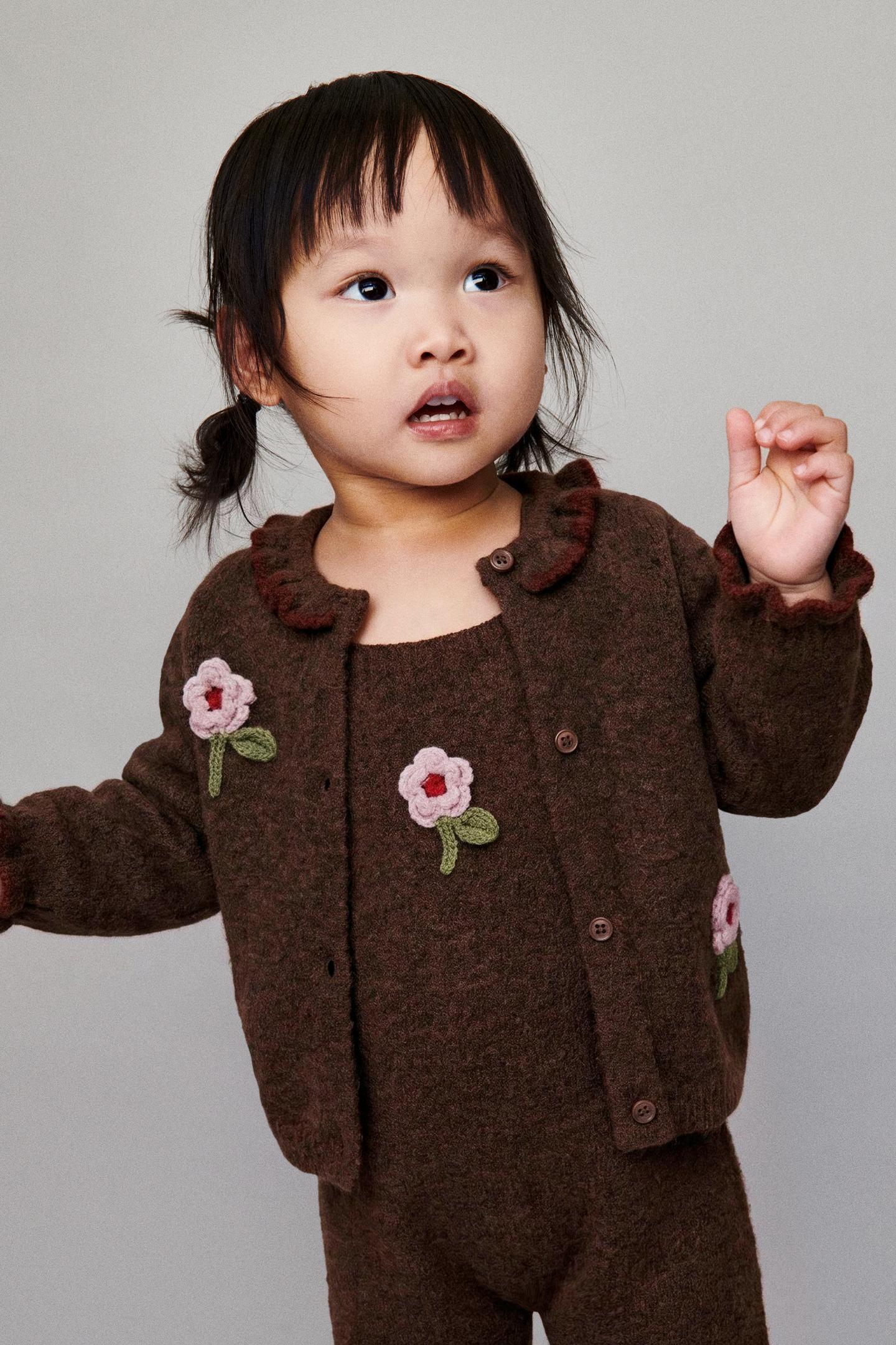 Детские свитеры Zara Floral Cardingan, цвет: Коричневый — фото 1