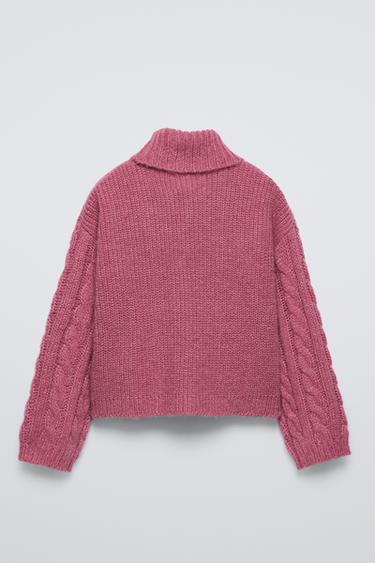 PULL EN MAILLE À TORSADES - Rose poudré de Zara - Image 3
