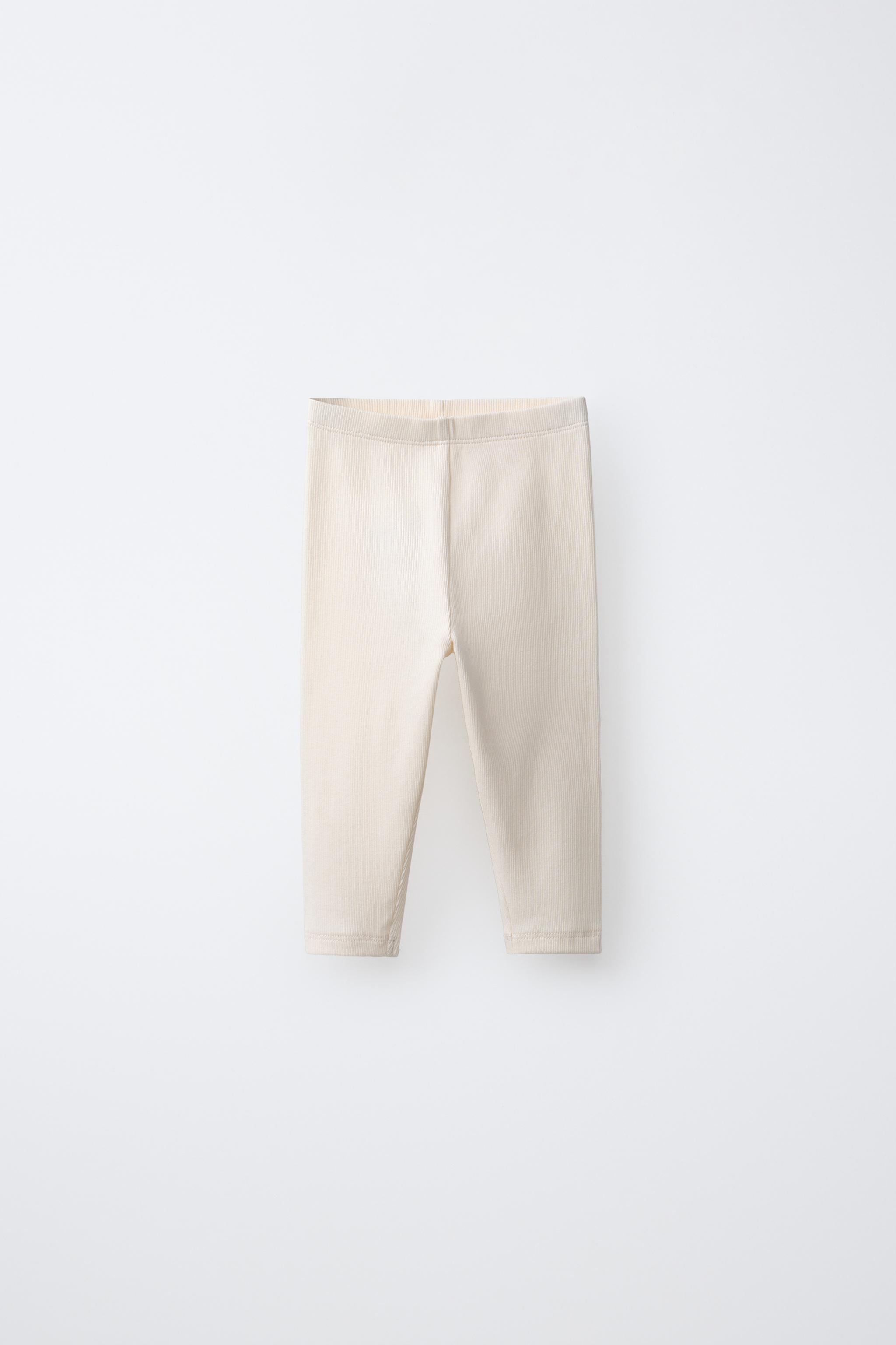 TWO-PACK OF PLAIN RIBBED LEGGINGS — Sand