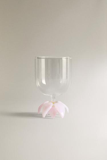 BOROSILICATE GLASS WITH LOTUS FLOWER BASE - Pink by Zara - Image 0